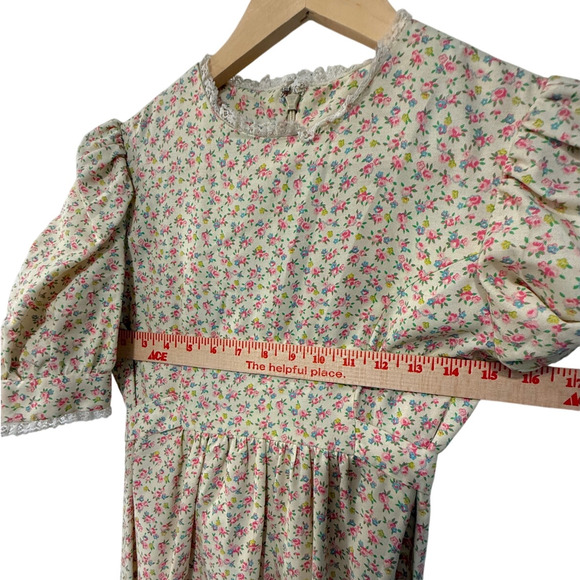 Vintage Cottagecore XS Puff Shoulder Prairie Dress Liberty Floral Butter Yellow - Picture 9 of 12